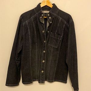 Chico’s Platinum Black Denim Jacket, Size 2